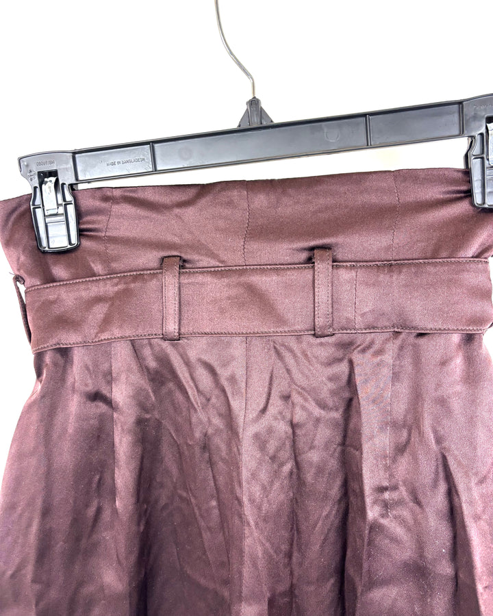 Flowy Brown Pants with Wrap Belt - Size 4/6