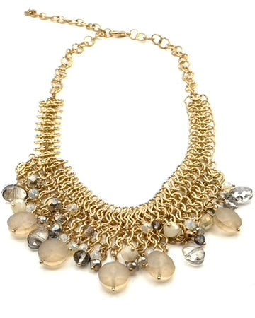 Gold Chainlink And Gemstone Statement Necklace