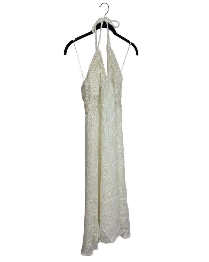 White with Gold Tinsel Halter Dress- Size 6