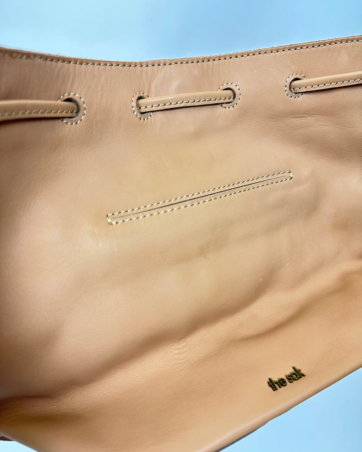 Light Sand Leather Drawstring Crossbody Bag