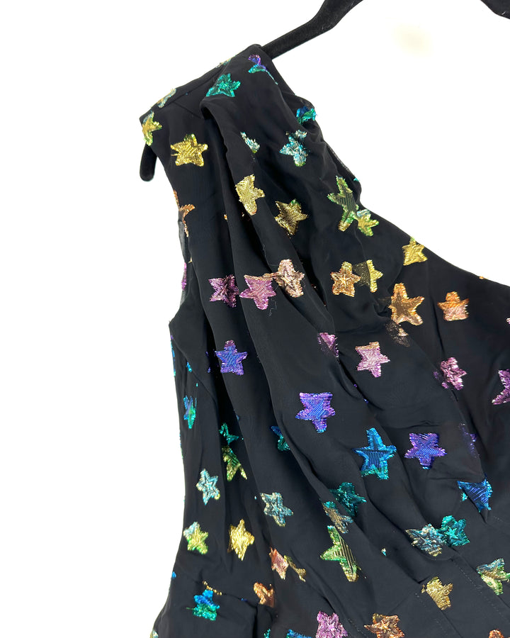 Black Star Pattern Asymmetric Dress - Size 4/6
