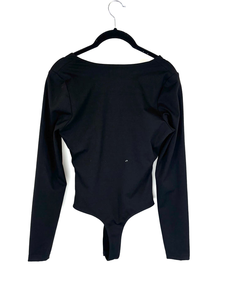 Black Long Sleeve Flower Bodysuit - Small