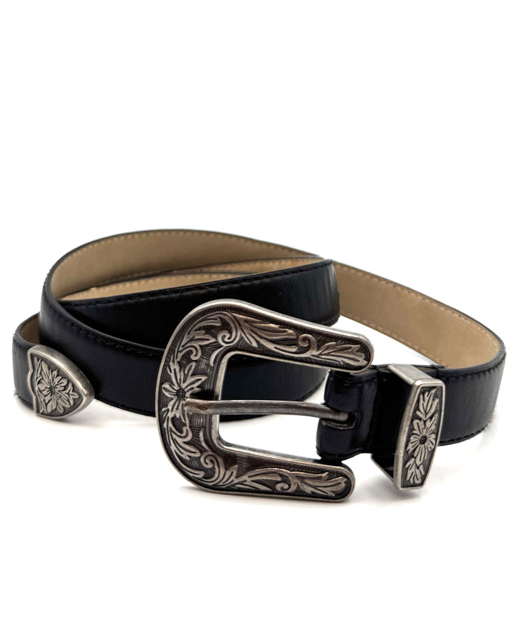 Black And Silver Embossed Buckle Belt