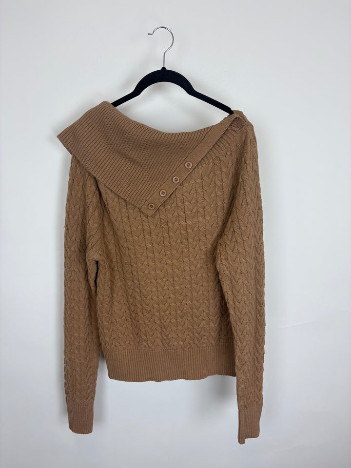 Brown Asymmetric Collar Sweater - Size 6/8