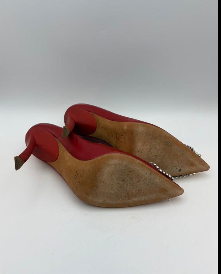 Dark Red and Clear Rhinestone Toe Heels - Size 40