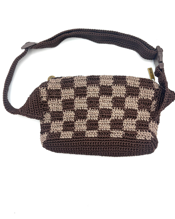 Brown Checkered Crochet Belt Bag