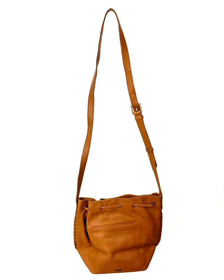 Tan Leather Drawstring Crossbody Bag