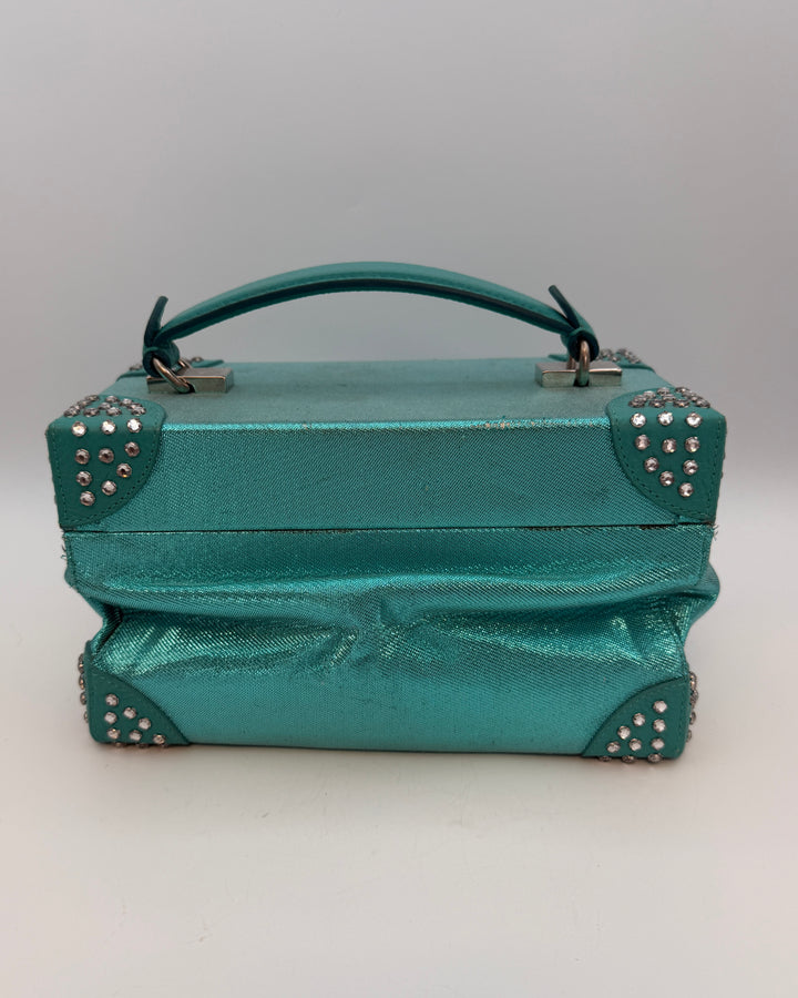 Metallic Teal Rhinestone Trim Rectangle Bag