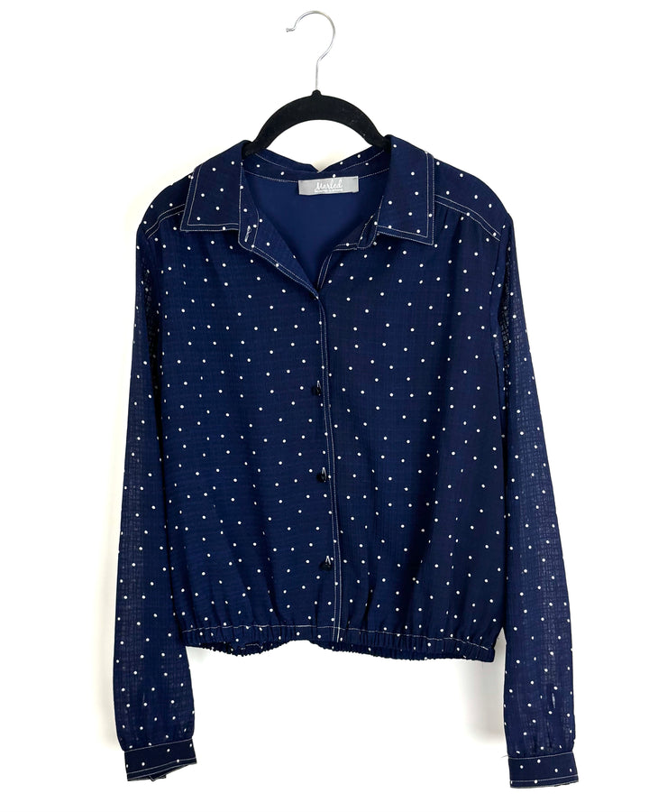 Blue Polka Dot Button Up Blouse - Size 4/6