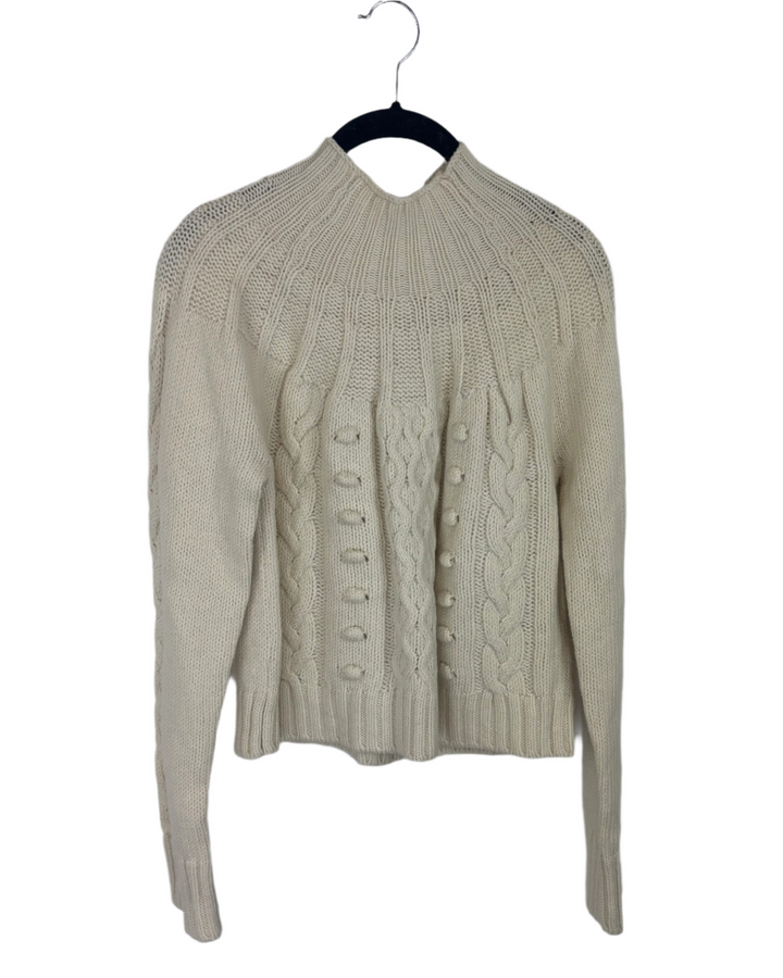Ivory Cable Knit Mock-neck Sweater - Extra Small