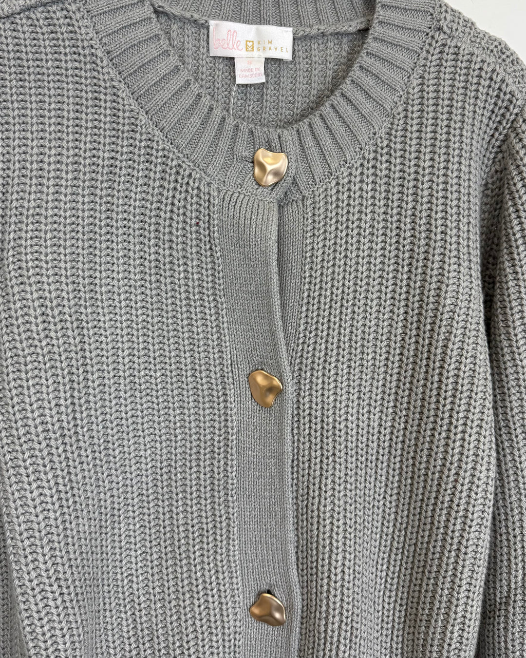 Grey Cardigan with Gold Buttons - Small