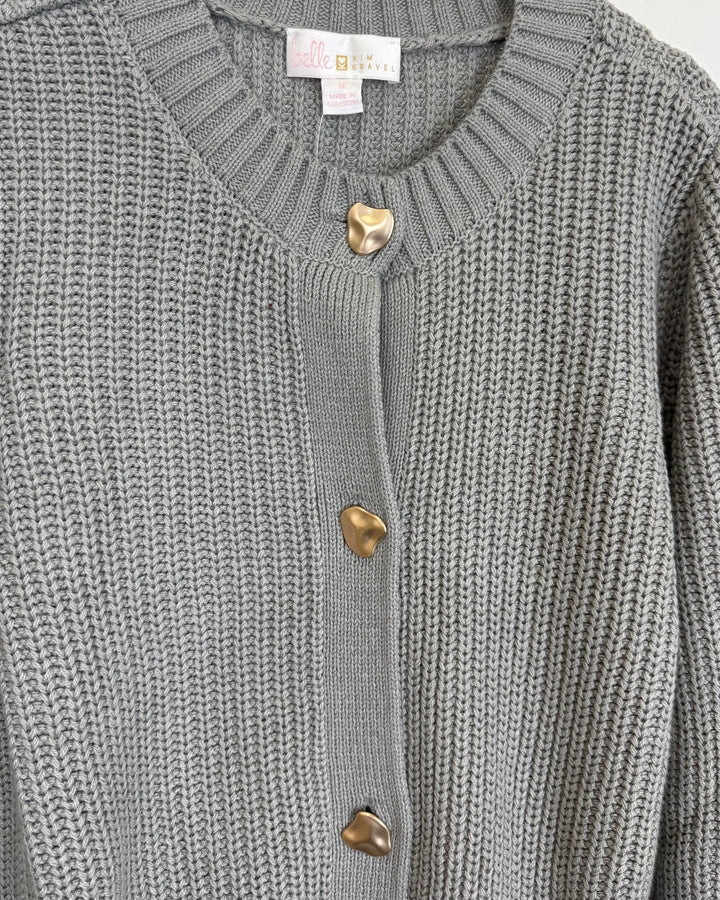 Grey Cardigan with Gold Buttons - Small