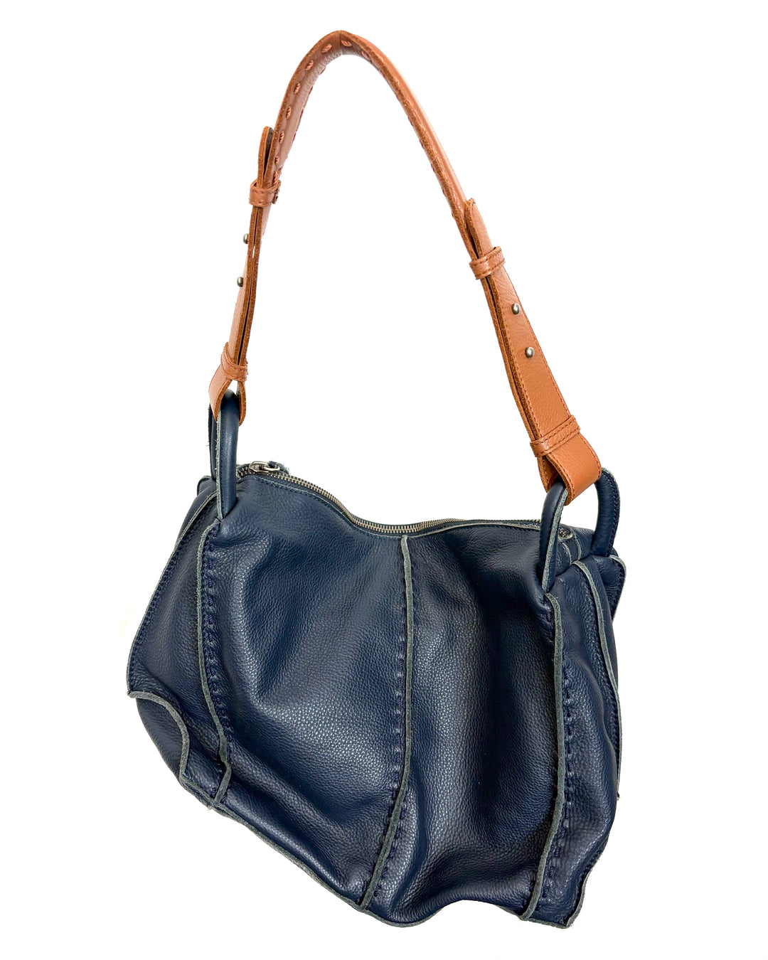 Denim Blue Leather Shoulder Bag