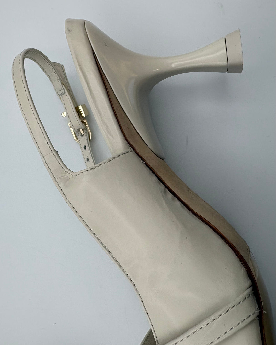 Cream Beige Pointed Kitten Heels - Size 5.5