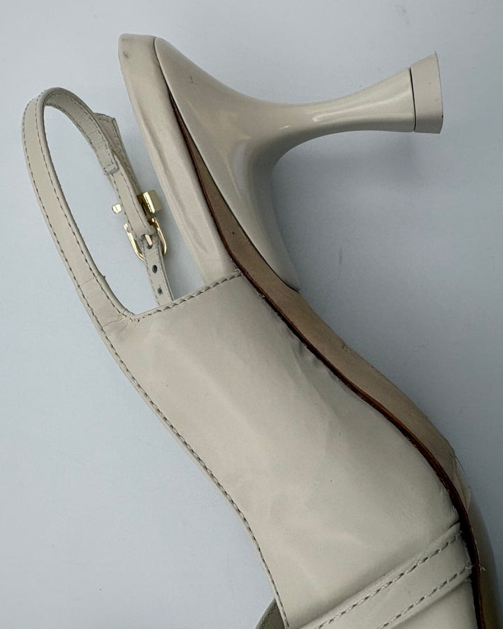 Cream Beige Pointed Kitten Heels - Size 5.5