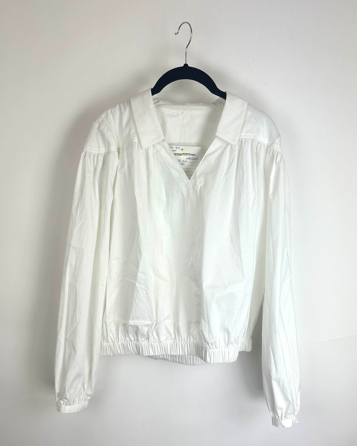 White V Neck Collared Shirt - Size 4/6
