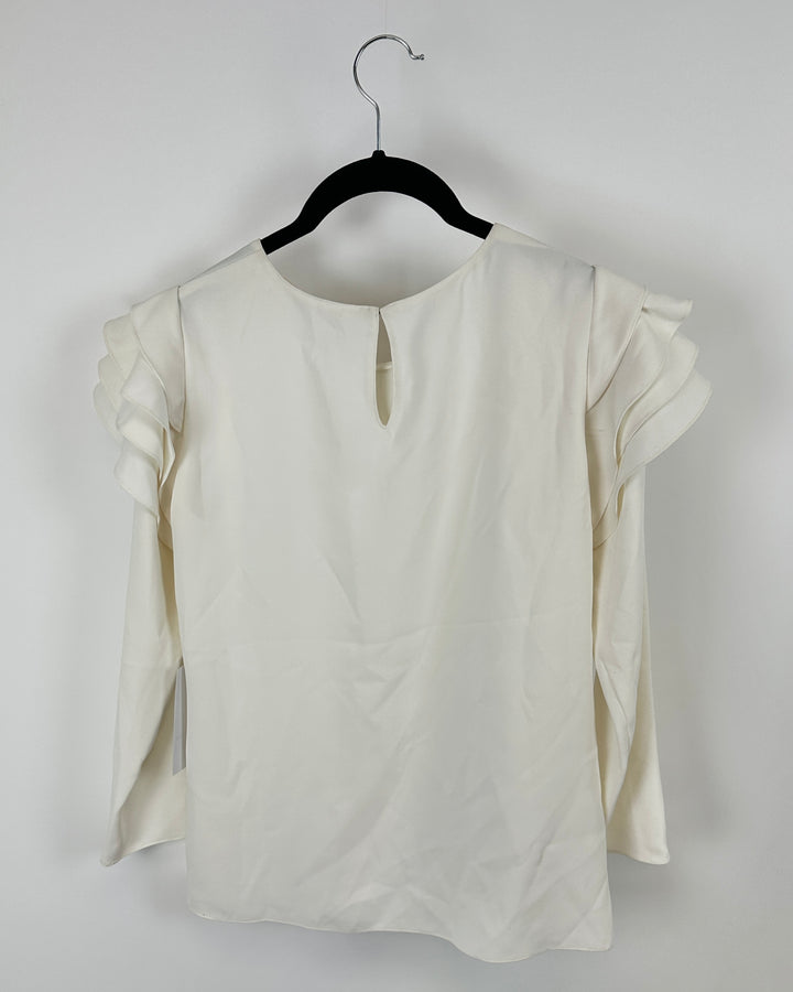 Cream Long sleeve Ruffled Blouse - Small