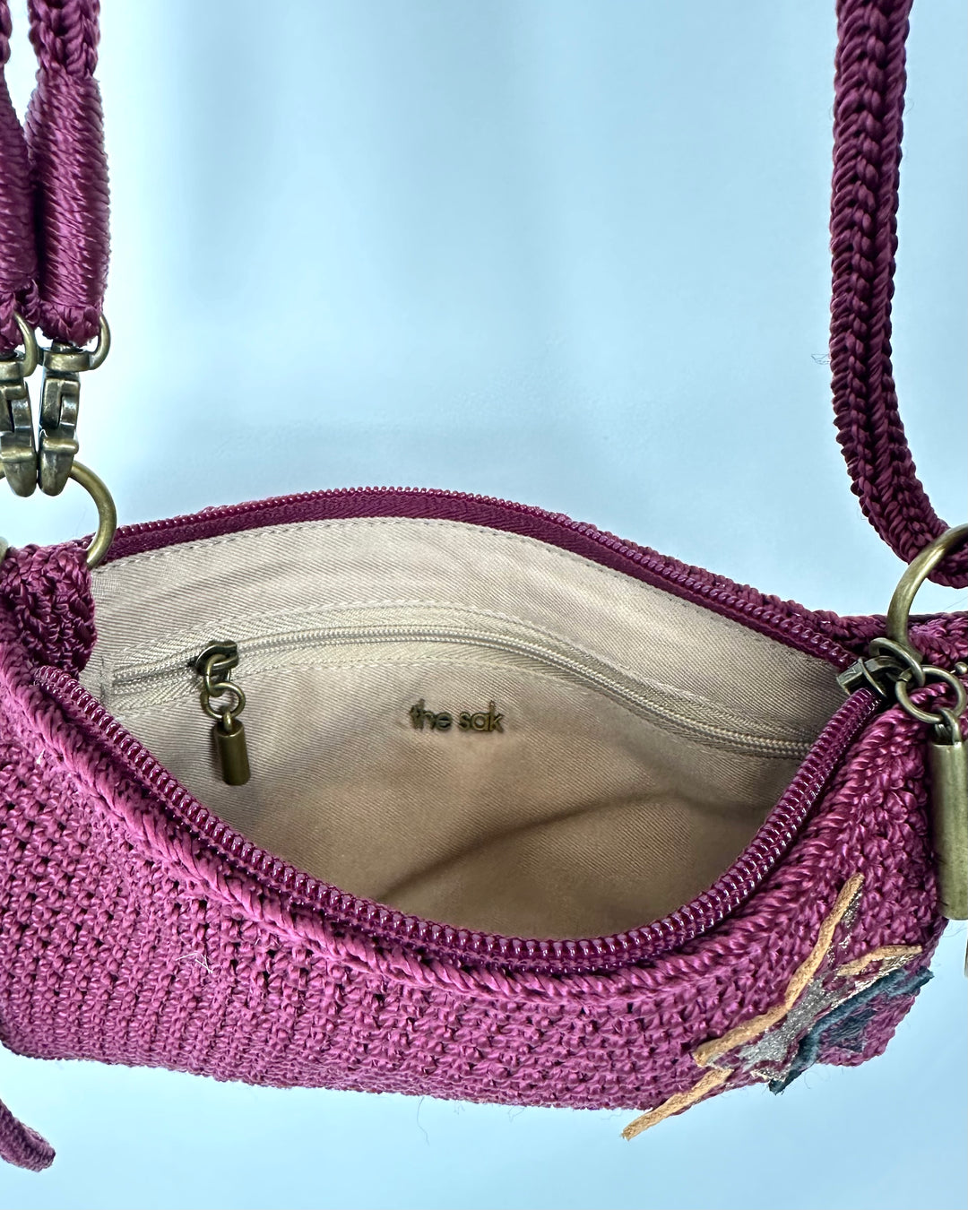 Burgundy Appliqué Crochet Crossbody / Wristlet