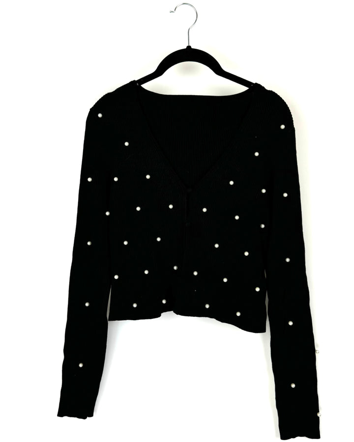 Black Sweater with White Pearls - Size 4/6