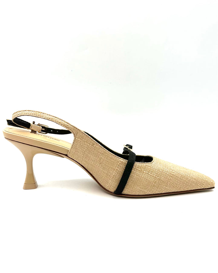 Brown Raffia Kitten Heel - Size 6.5