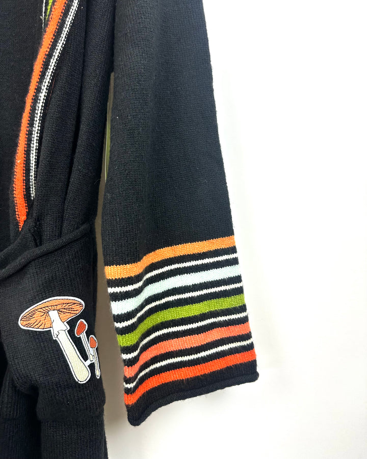 Black Striped Belt Cardigan- Medium