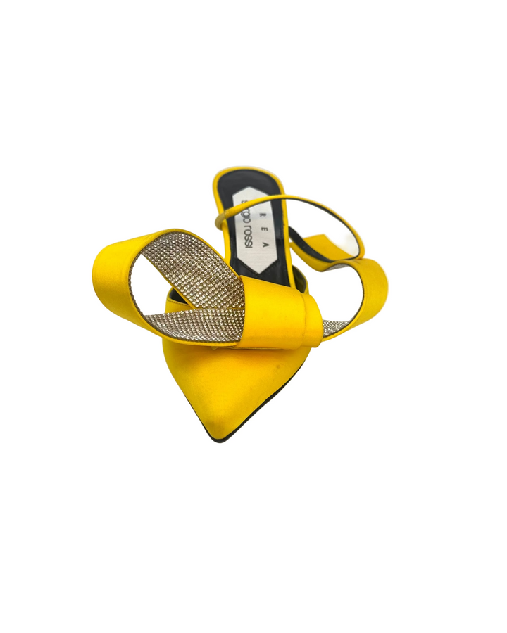 Bright Yellow Rhinestone Bow Kitten Heels - Size 38
