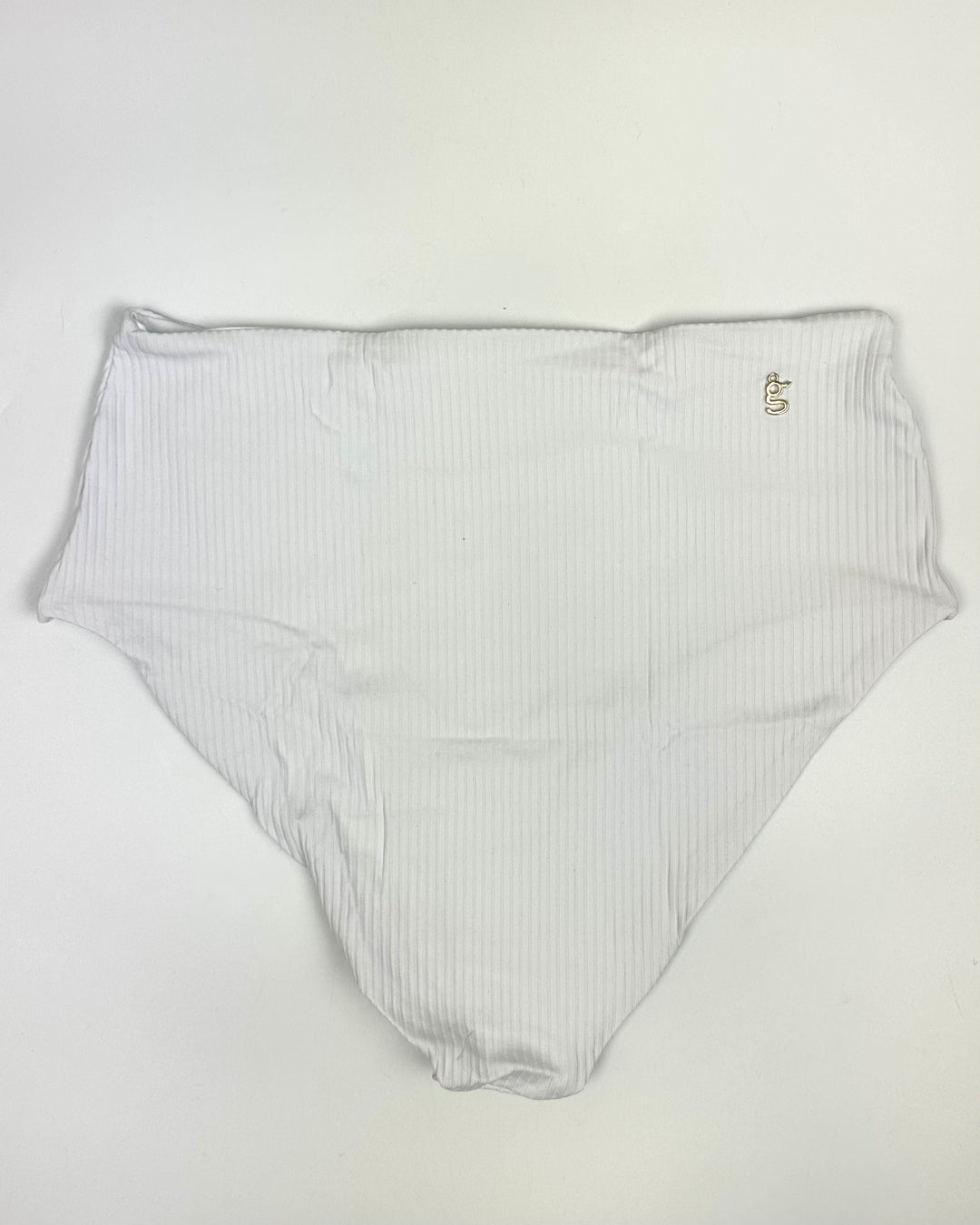 White Ribbed High Waist Bikini Bottom - Small