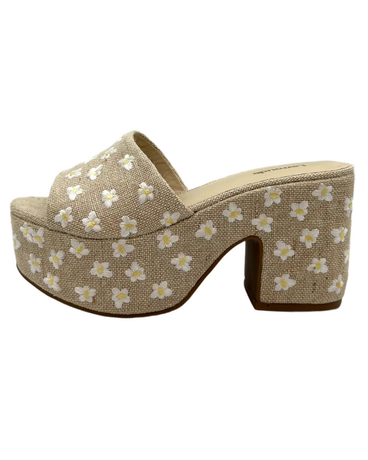 Tan Raffia Floral Platform Sandal - Size 6 and 10