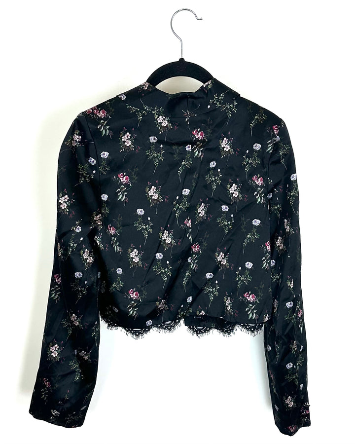 Floral Silk Cropped Blazer - Size 0/2