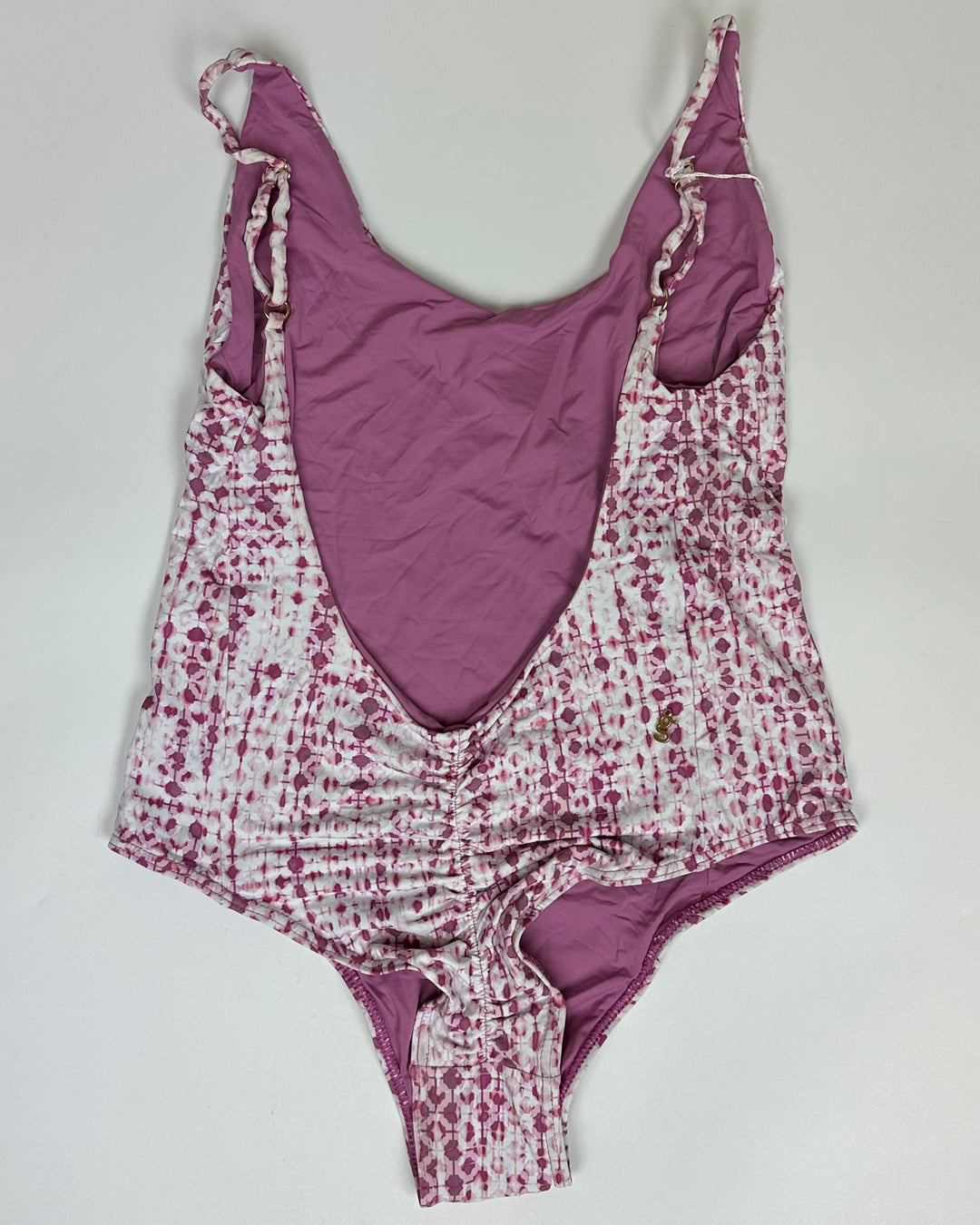 White & Purple Geometric Cheeky One Piece Swimsuit - Size 2/4