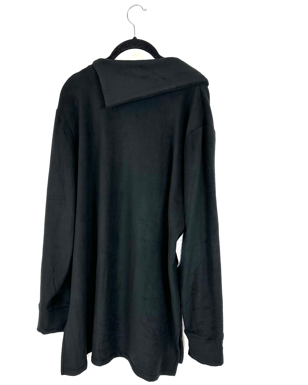 Black Fleece Top with Flap Over Neckline - 1X