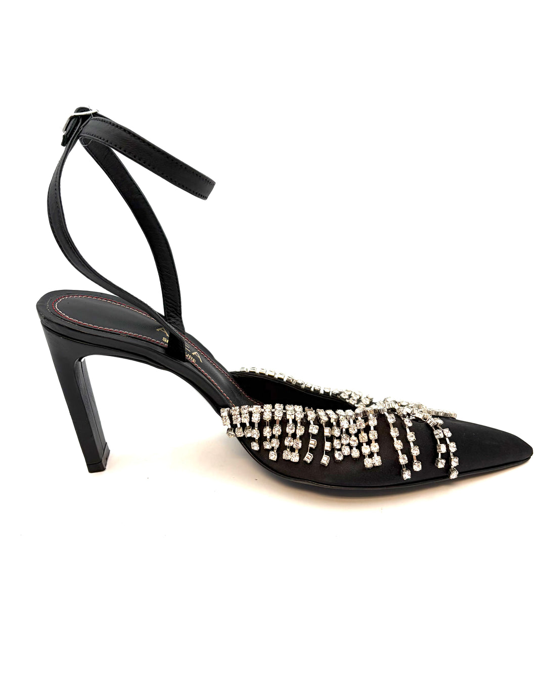Black Gem Fringe Heels With Ankle Strap - Size 39