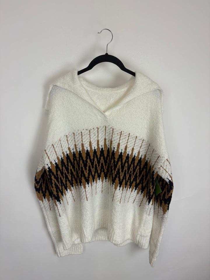White Cozy Chevron Pattern Sweater - Size 6/8