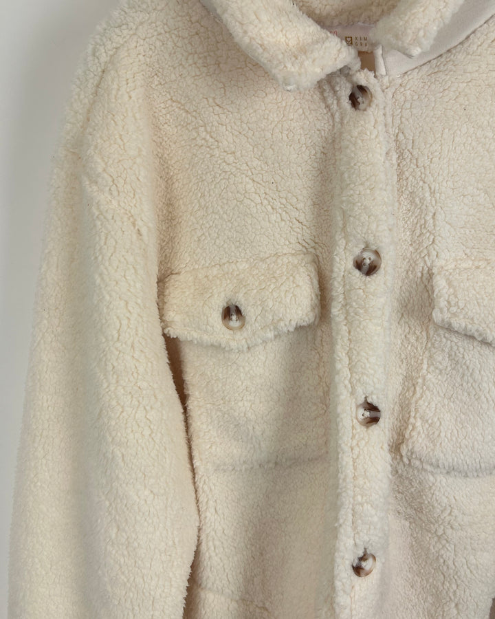Cream Fleece Button-Up Sherpa Jacket- Size 6/8