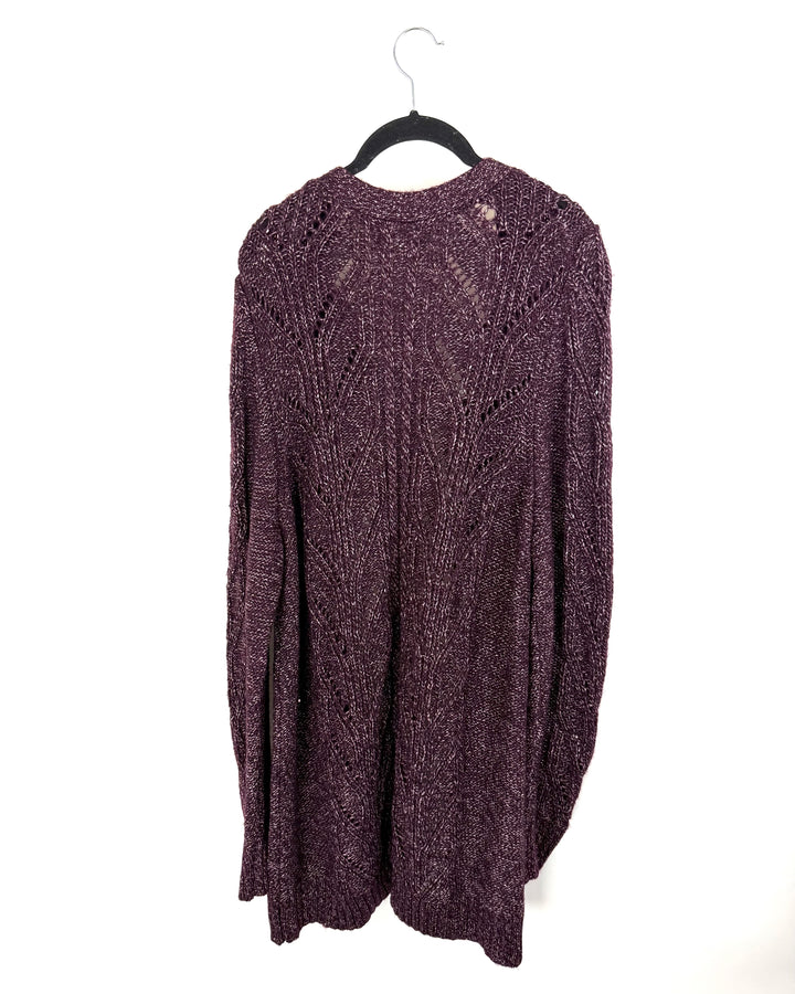 Plum Cable Knit Cardigan- Extra Large