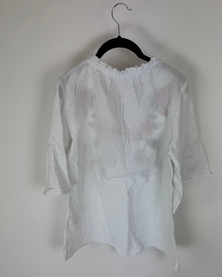 White Floral Embroidered Top - Size 6/8