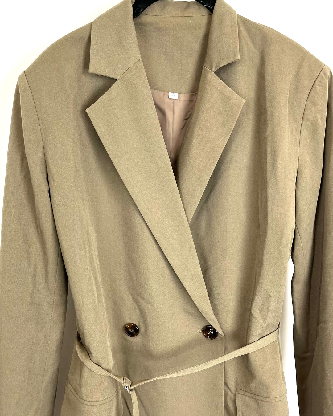 Olive Green Blazer With Shoulder Pads - Size 4/6