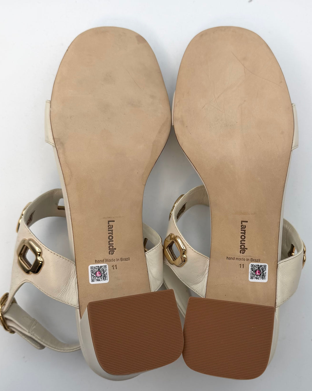 Ivory and Gold Buckle Sandals - Size 11