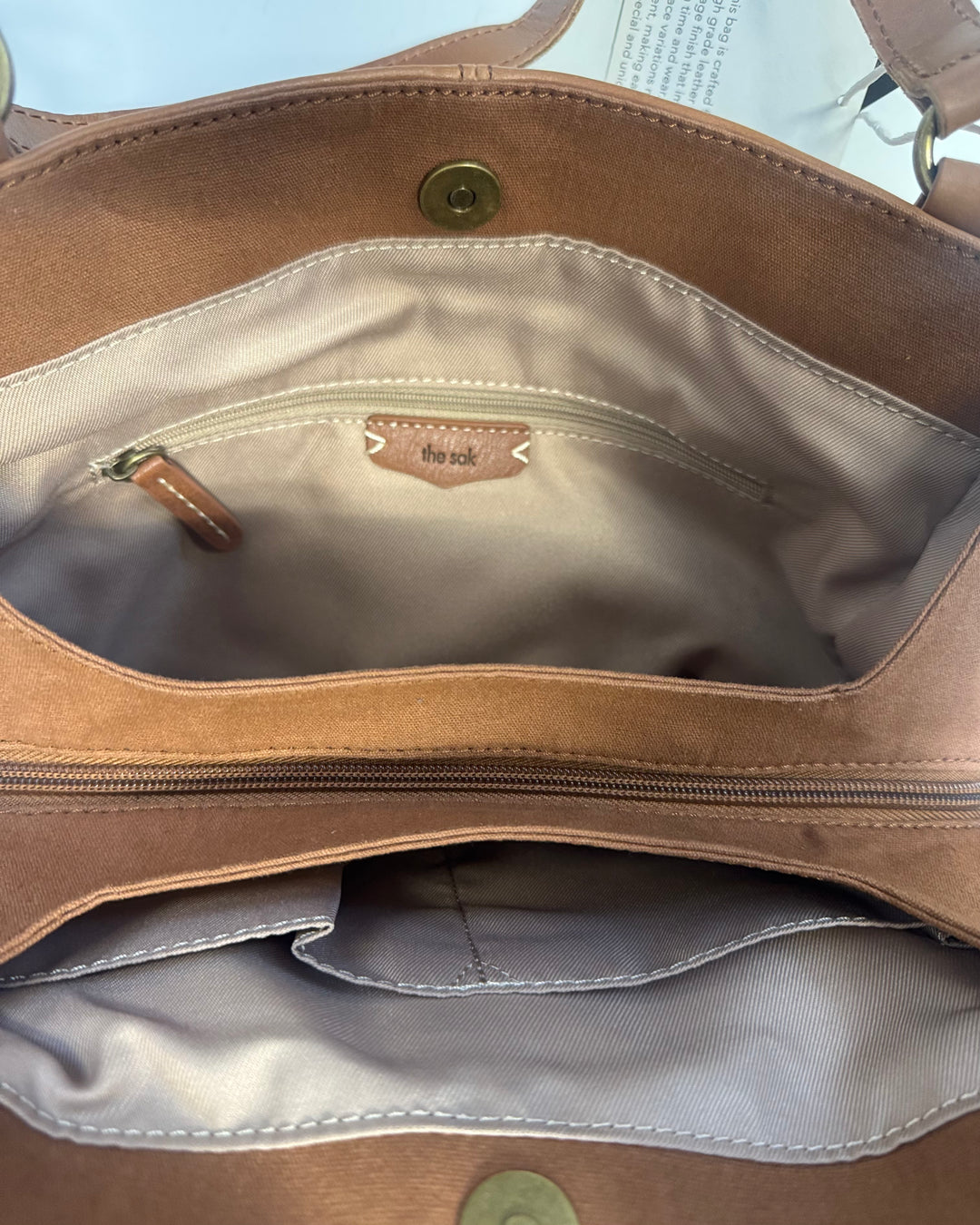 Tan Leather Embossed Accordion Bag