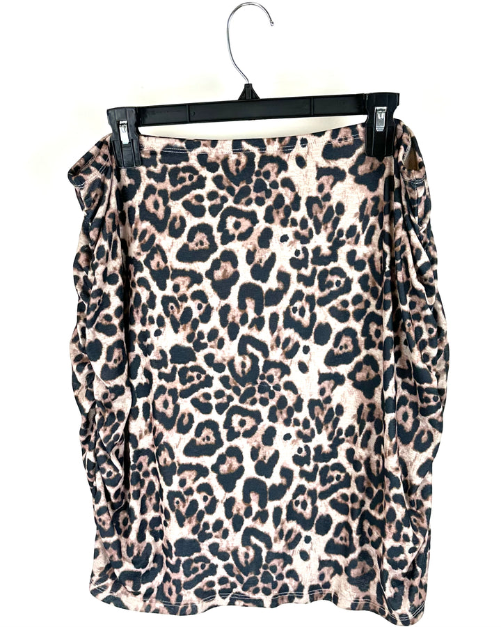 Brown Cheetah Print Ruched Skirt - Extra Large