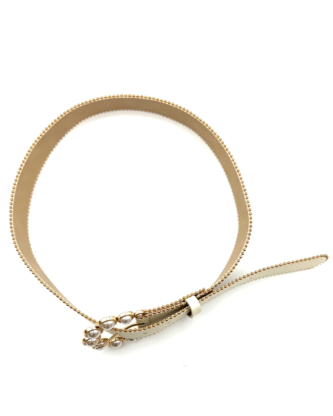 Cream Beaded Belt with Pearl Buckle - Size Medium