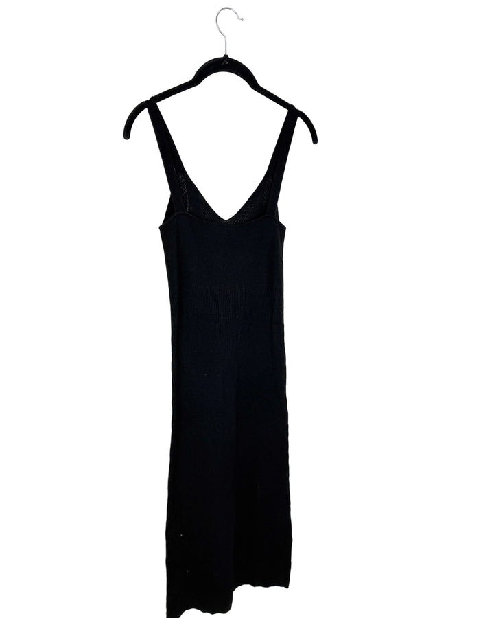 Black Ribbed Fitted Dress - Size 0/2