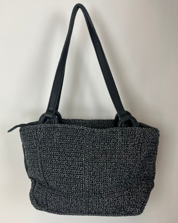 Dark Grey Crochet Shopper Shoulder Bag