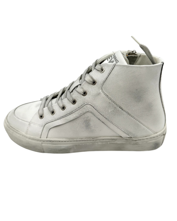 Distressed White Leather High Top Sneakers - Size 6, 8 and 9