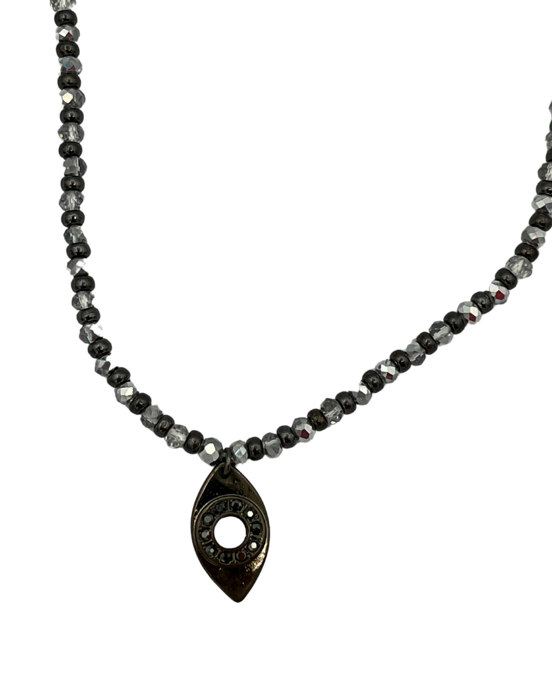 Silver Beaded Necklace With Eye Pendant