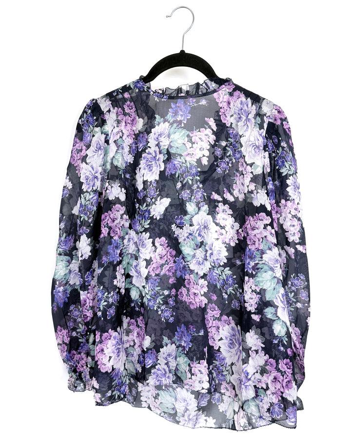 Dark Purple Sheer Floral Top - Size 6/8