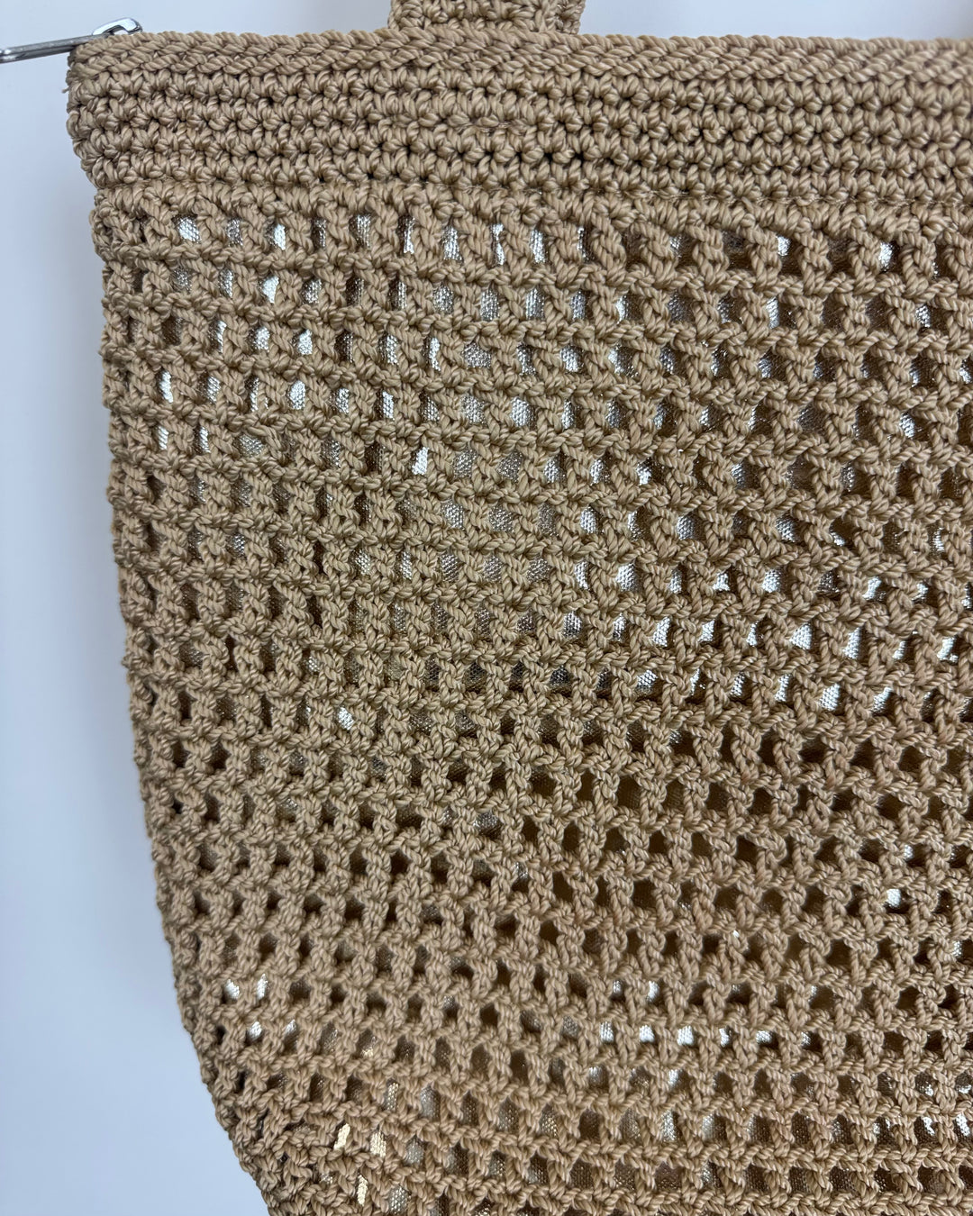 Almond and Gold Metallic Crochet Tote Bag