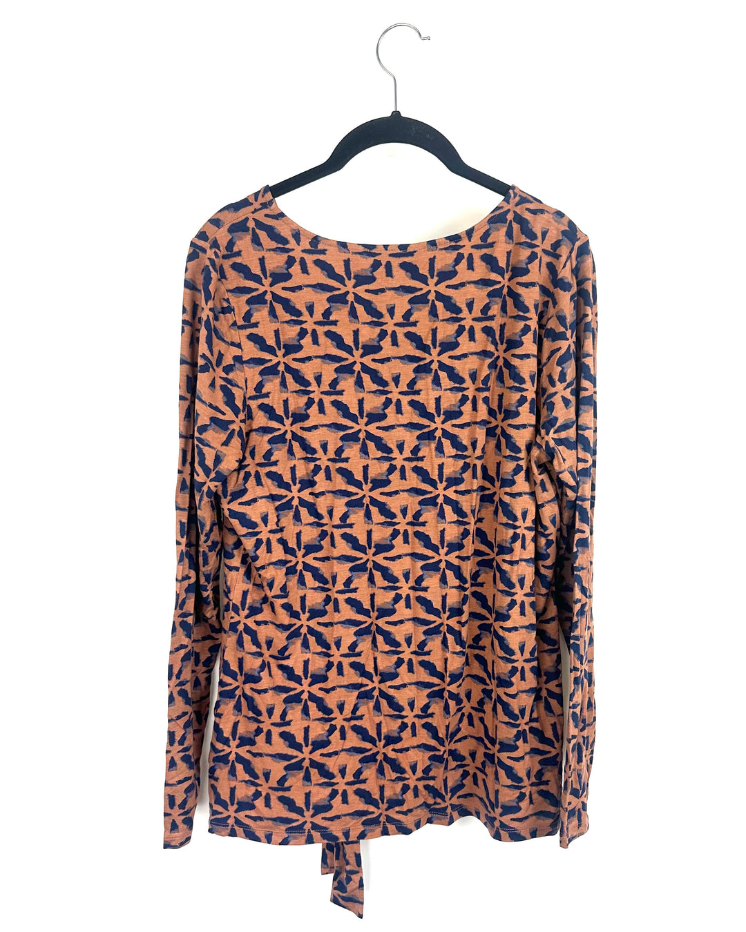 Brown Abstract Long Sleeve V-Neck Top - Size 6/8