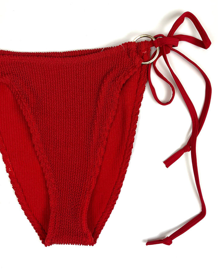 Red Textured String Bikini Bottom - M, L, XL