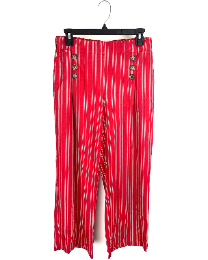 Red Striped Flowy Capri Pants - Size 6/8